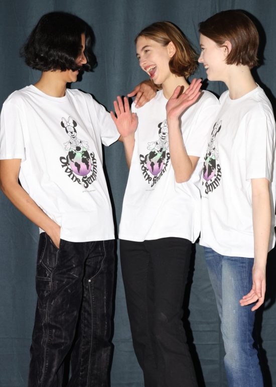 Models wearing Stella McCartney T-shirt at Winter 2022 Show Backstage. Credit: Stella Mccartney