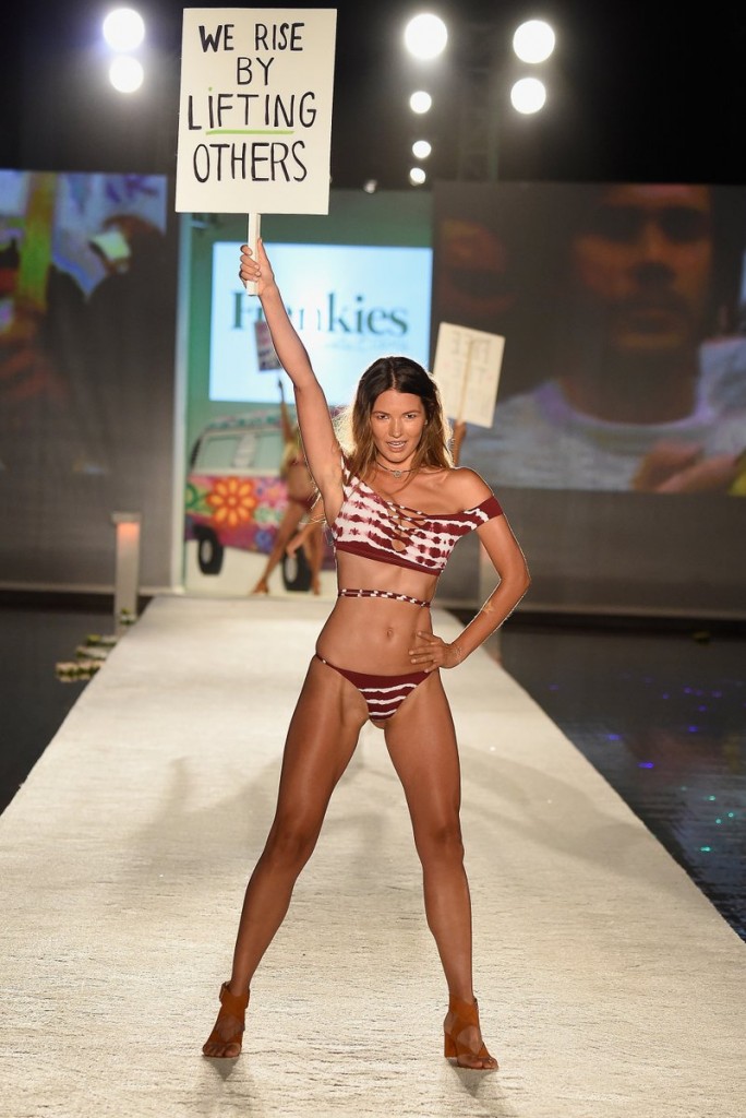 MIAMI BEACH, FL - JULY 15:  A model walks the runway at the Frankie's Bikinis 2017 Collection at SwimMiami - Runway at W South Beach on July 15, 2016 in Miami Beach, Florida.  (Photo by Frazer Harrison/Getty Images for Frankie's Bikinis)