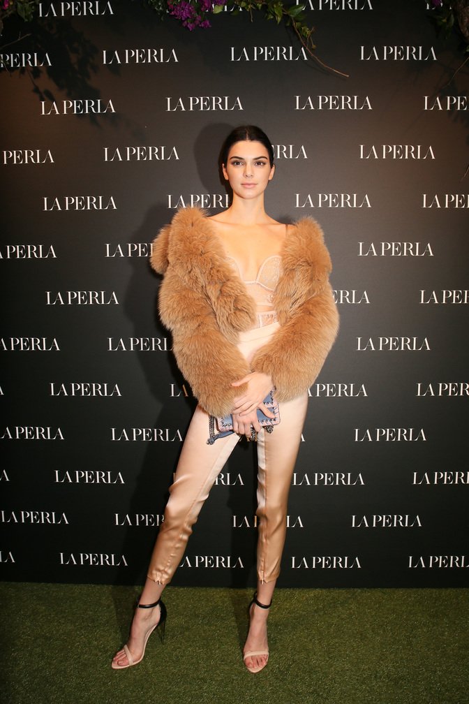 Celebrities Kendall Jenner, Liu Wen, Mariacarla Boscono at LA PERLA boutique opening in Milan